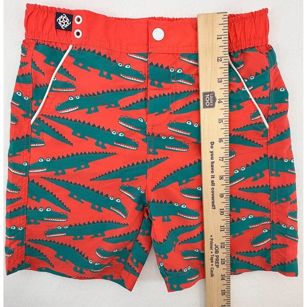 Andy & Evan Boys Swim Trunks Size 7 Orange Coral‎ Alligator Print Mesh Lined